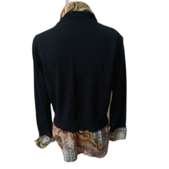 Essentials by Milano pullover faux blouse sweater sz L polyester black gold - Picture 2 of 5